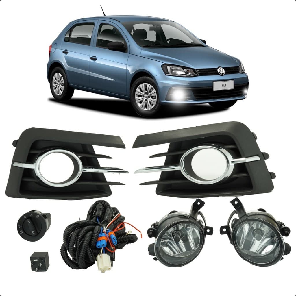Kit Farol de Milha Gol Voyage Saveiro G7 2016 a 2018 Grade Aro Cromado - Marca RF