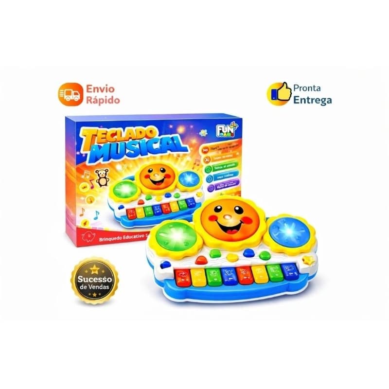 Brinquedo Infantil Piano Tambor Teclado Musical