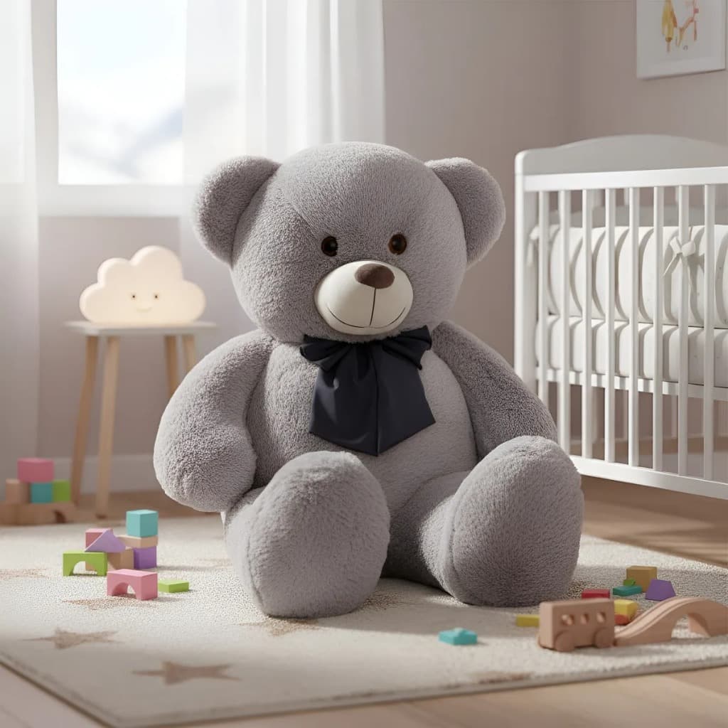 Urso Pelúcia Teddy Gigante Cinza 1,10m Presente E Decoração Infantil Quarto Bebê Luxo Macio Grande