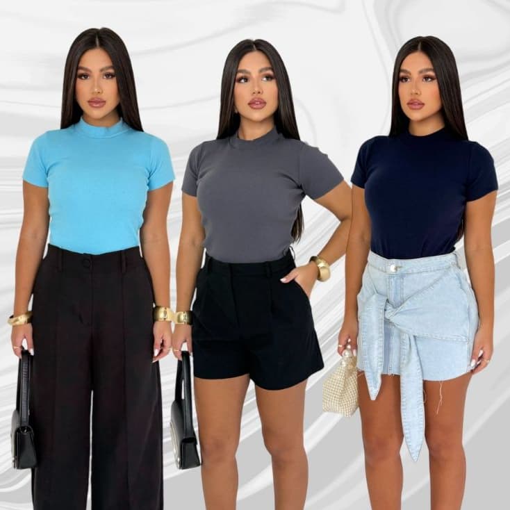 Blusa Basica Feminina T-shirt Feminina Lisa Básica Manga Curta Lançamento Camiseta Verão Conforto