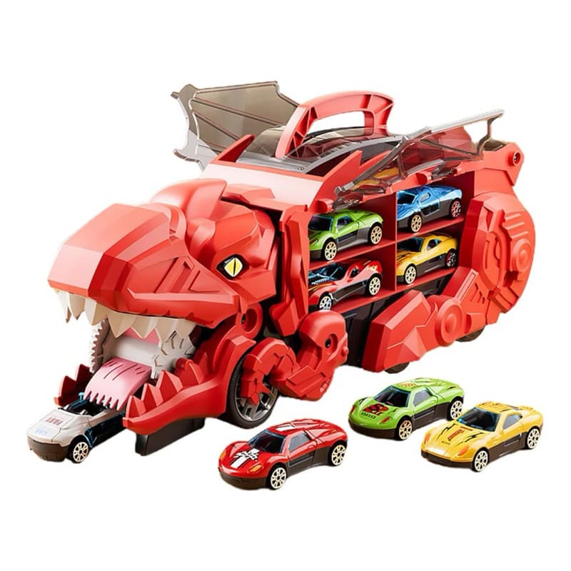 Caminhão Dinossauro Com Pista Lançador 4 Carrinhos Dino Truck Infantil