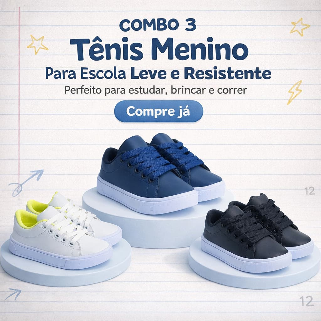 Combo 3 Tênis Infantil Menino Casual Leve Macio Escola e Rotina 25 ao 33 Envio Imediato