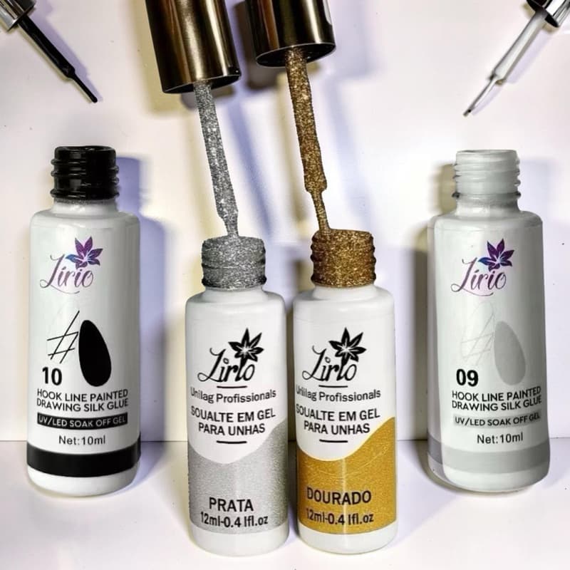 kit 4 Esmalte Em Gel Ponta Fina 12 ml Pincel Ultra Fino Para Unhas Nail Art