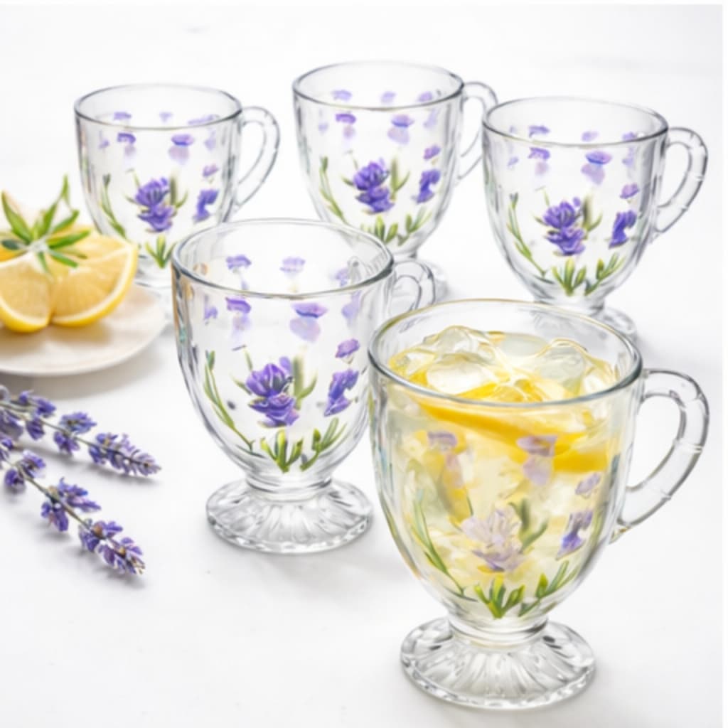 Conjunto 6 Canecas Xícaras De Café 190ml Lavanda Cristal Lyor Elegante Sofisticado