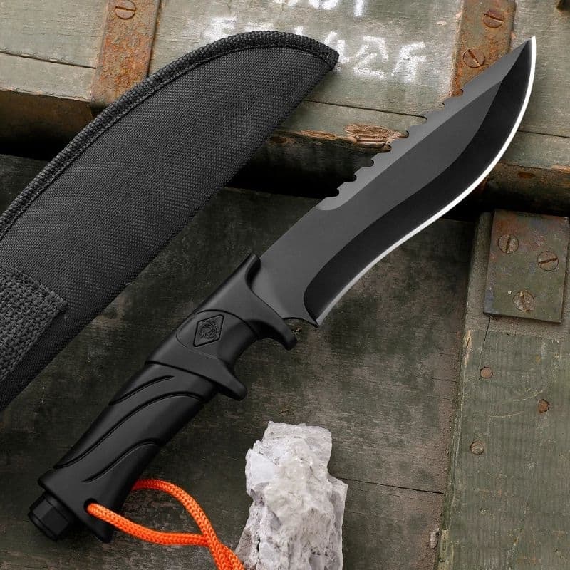 Faca Tática Militar Full Tang Black – Sobrevivência, Camping e Caça + Bainha Reforçada