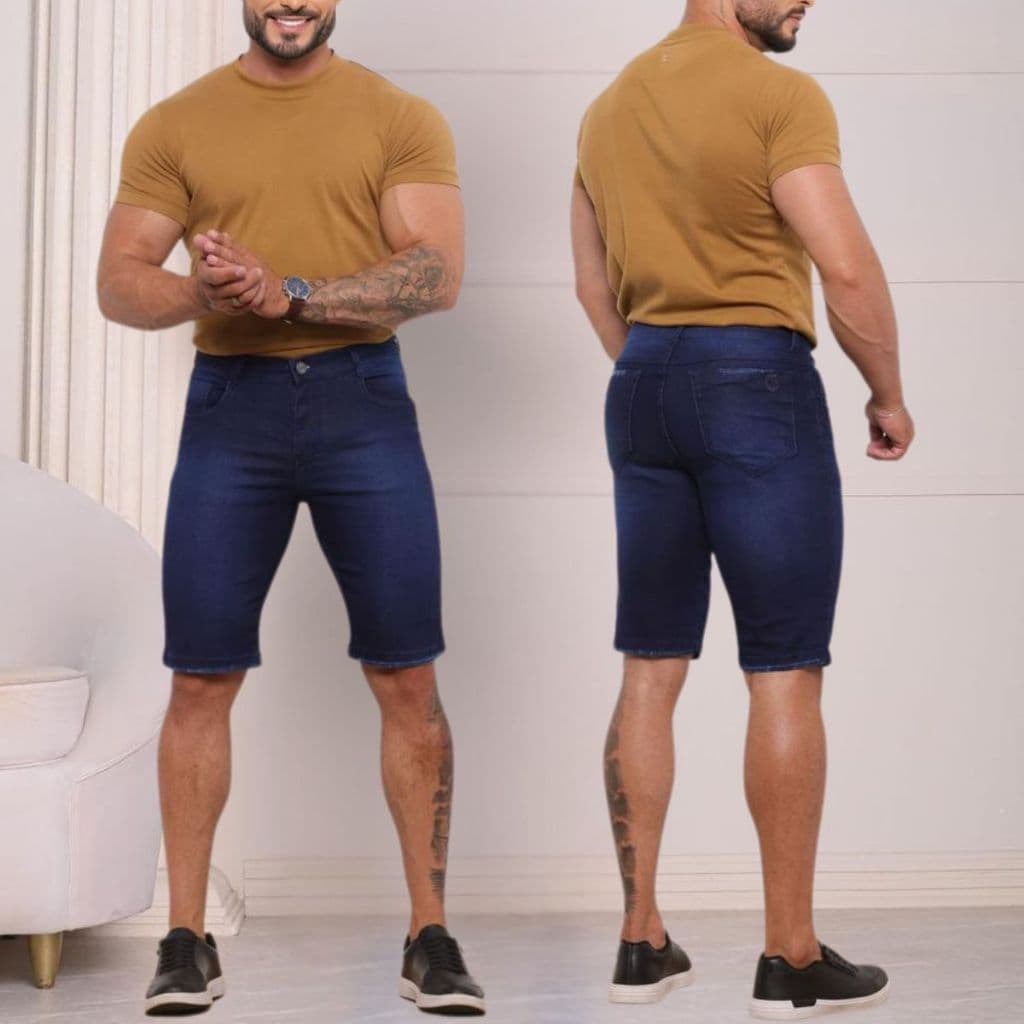 Bermuda Jeans Masculina Lisa Com Lycra Moda Verao Slim fit Com Elastano Direto de Fabrica