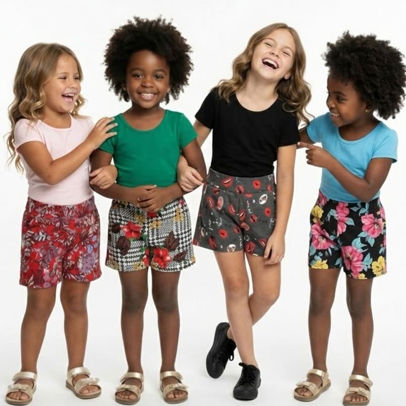 Kit 4 Shorts Infantil Estampado Menina Tam 4 a 12 Anos