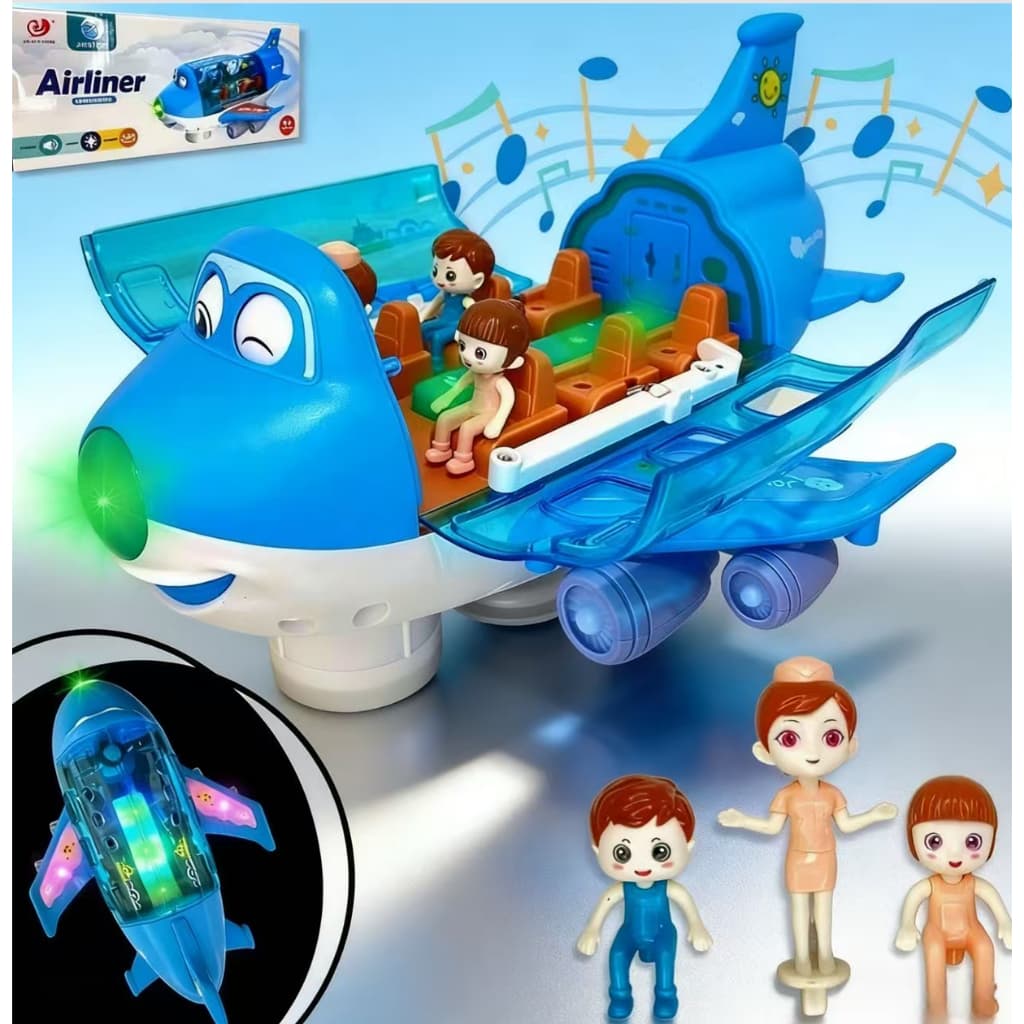 Avião de Brinquedo Musical com Luz e Som – Gira 360° Bate e Volta