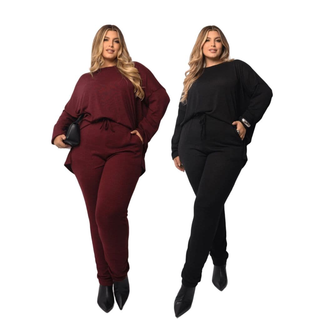 Kit 2 Conjuntos Malha Tricot Longo Plus Size
