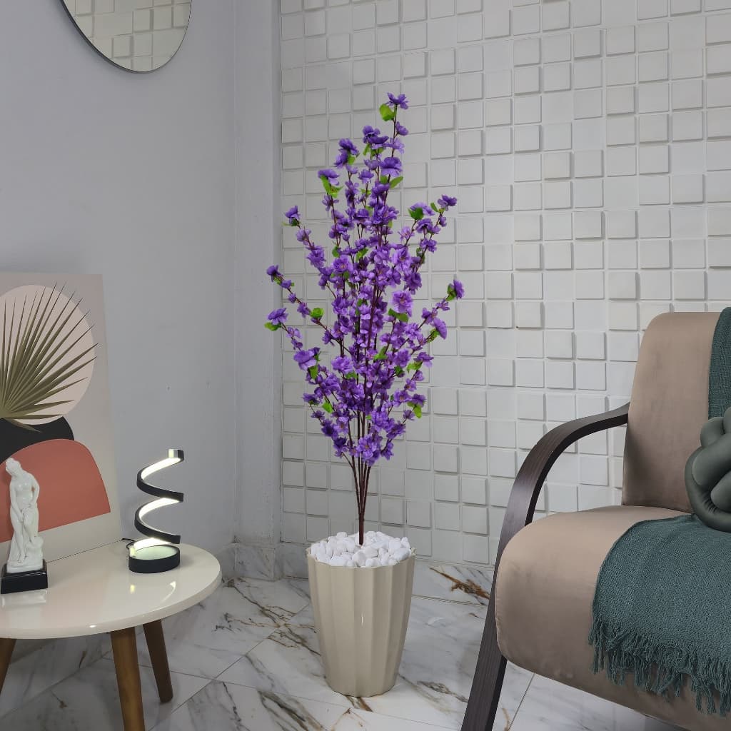 Cerejeira Artificial Pessegueiro Roxa Arranjo Vaso Para Planta Pedra Decoração