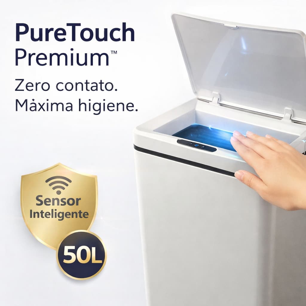 Lixeira Automática 50L Branca Retangular Sensor Inteligente Sem Toque Cozinha Banheiro Premium