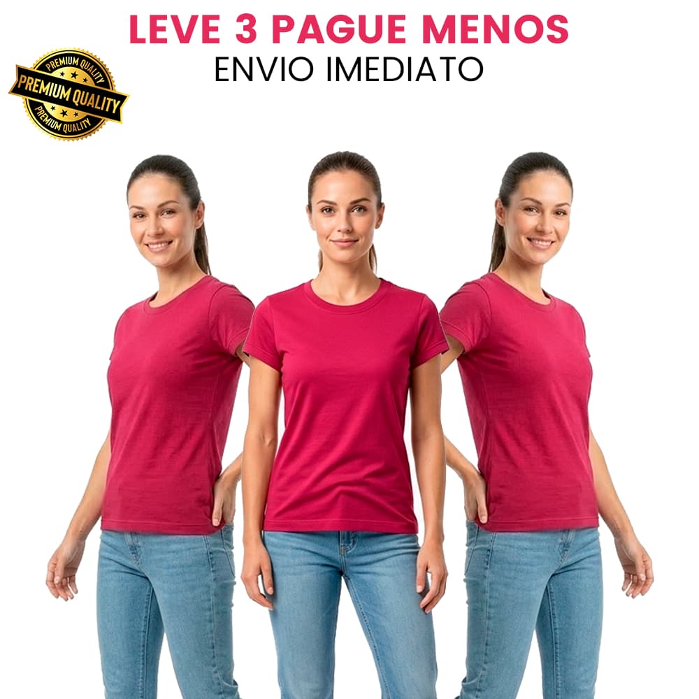 Baby Look Feminina Rosa Pink Algodão Premium Kit 3 Peças Envio Imediato Slim Fit