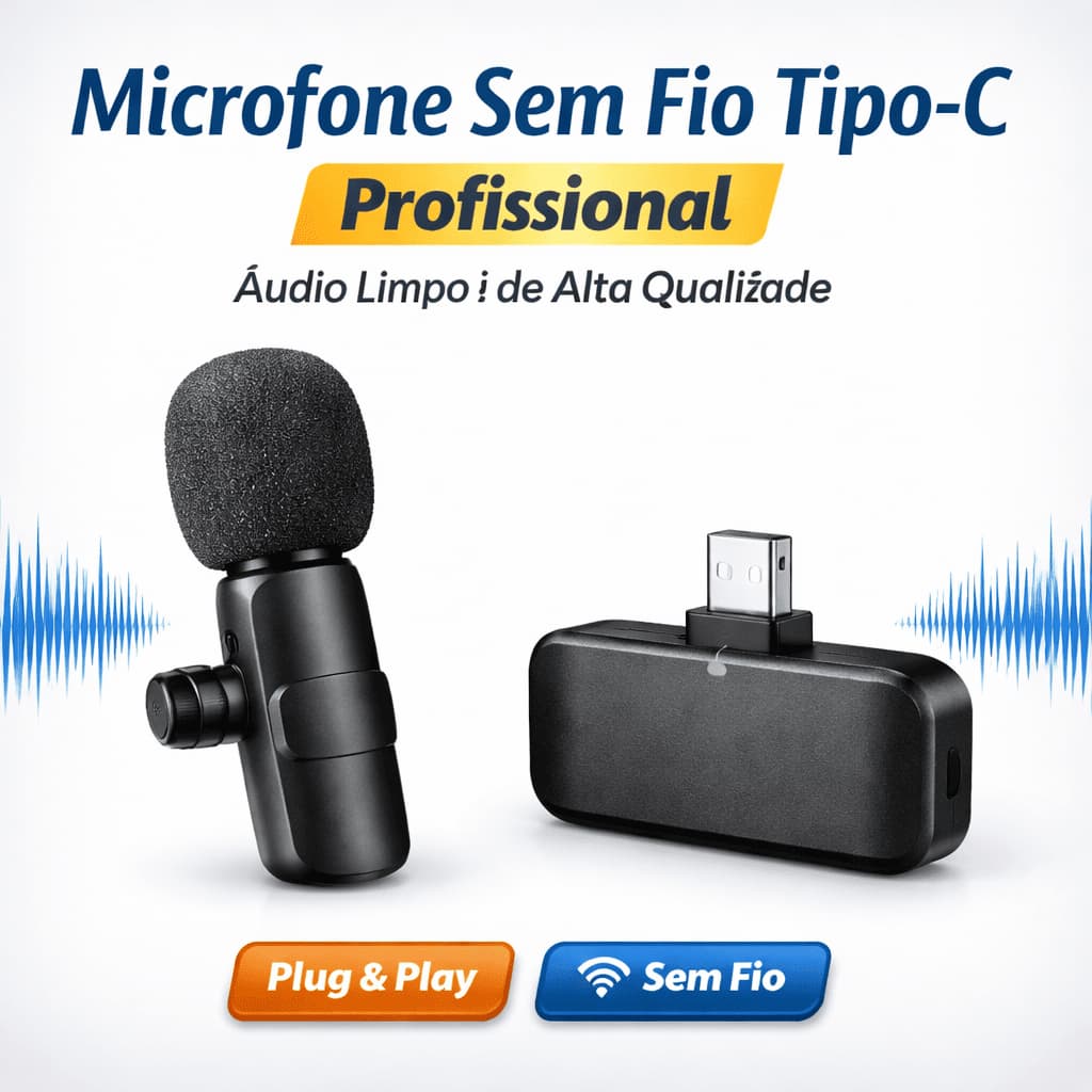 Microfone De Lapela Sem Fio  iPhone Lightning Profissional Para Vídeos, Podcast e Lives