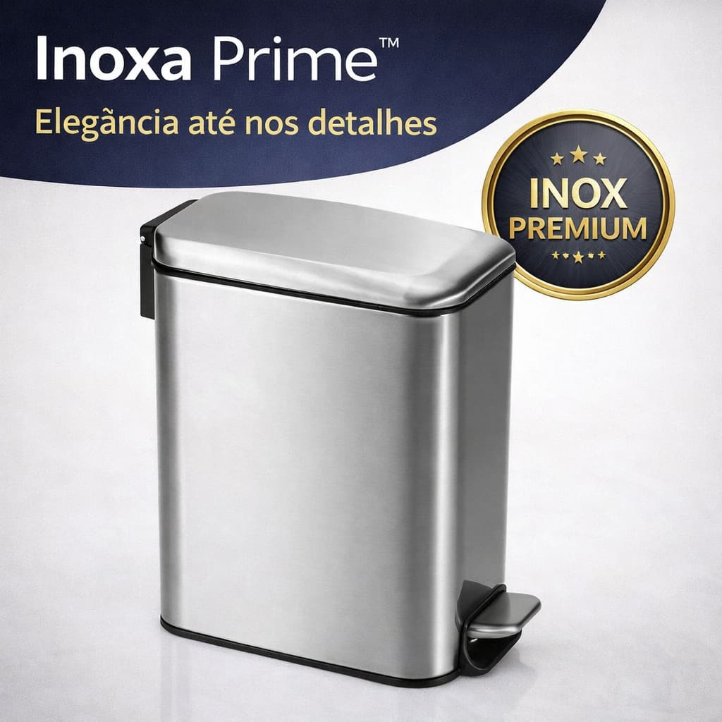 Lixeira Inox 5L com Pedal Anti-Odor - Lixeira Compacta Moderna para Cozinha Inoxa Prime™