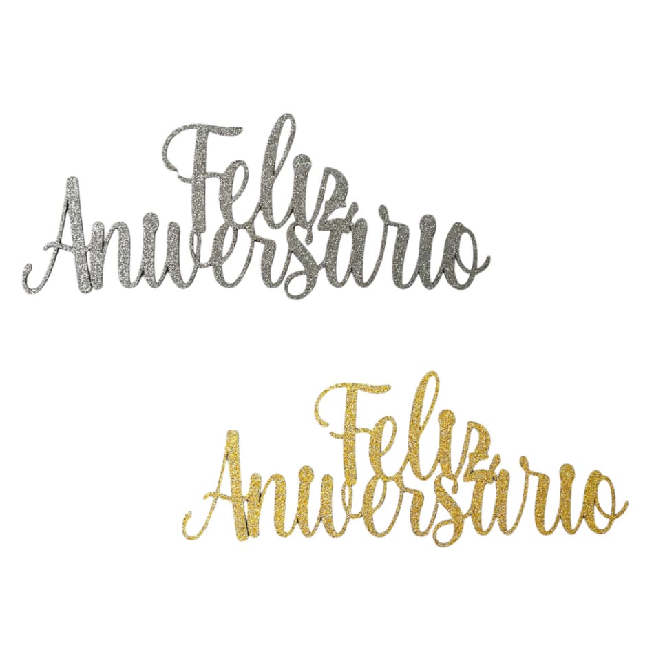 Palavras em MDF Plaquinha Decorativas Feliz Aniversário Decoração Prata ou Dourado