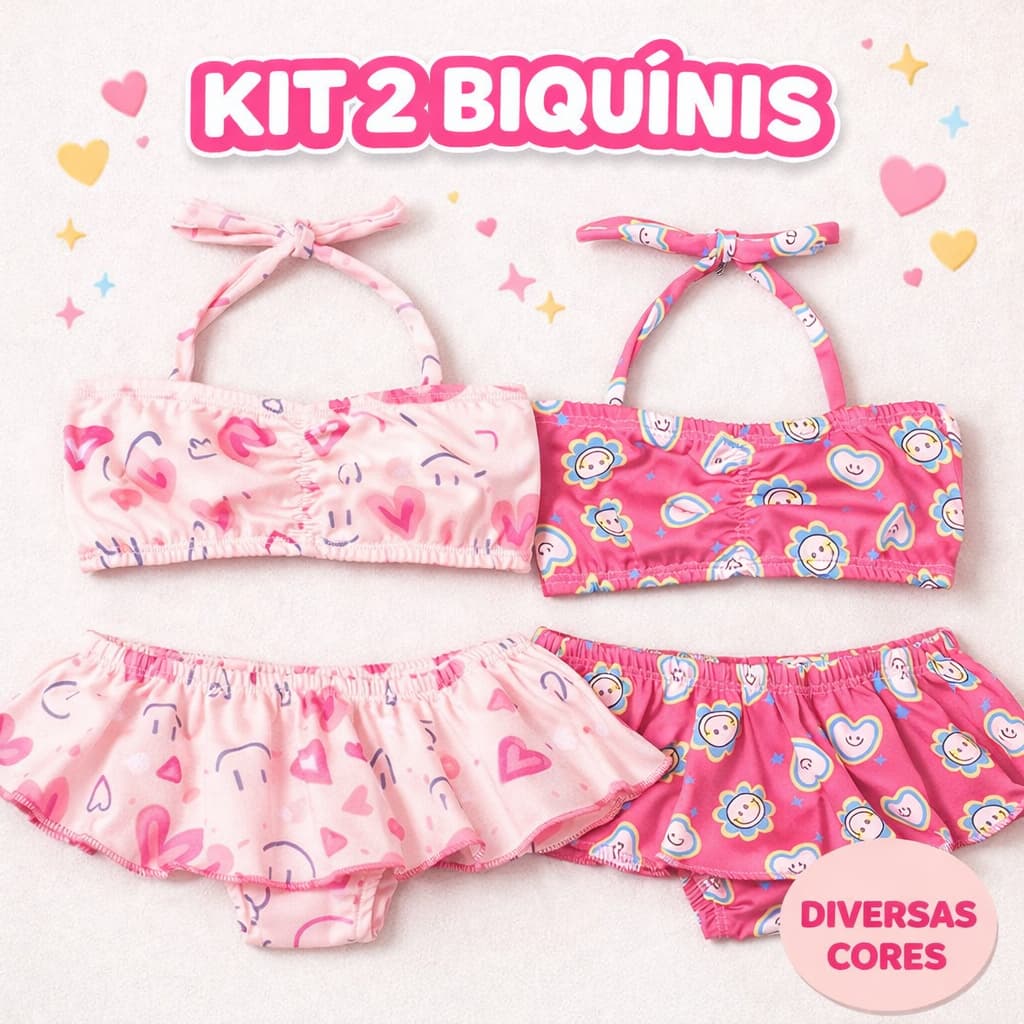 Kit 2 Biquinis Infantil Menina Moda Praia Verão Estampada Blogueirinha Luxo Confortável