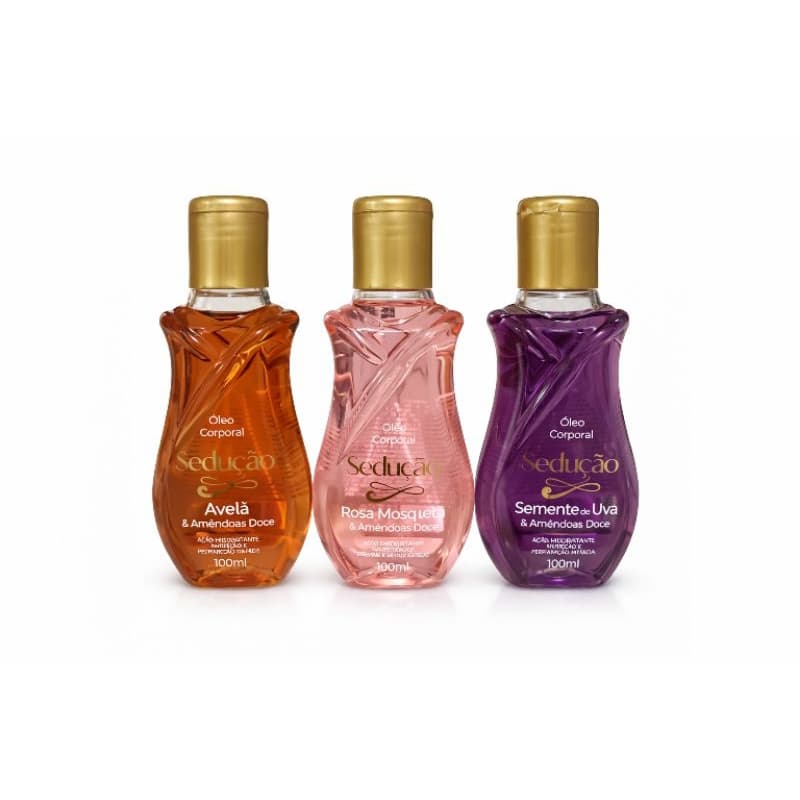 KIT Óleo Corporal Sedução 100ml Rosa Mosqueta, Avelã e Uva – Hidratação Profunda, Pele Macia e Perfumada ENVIO IMEDIATO