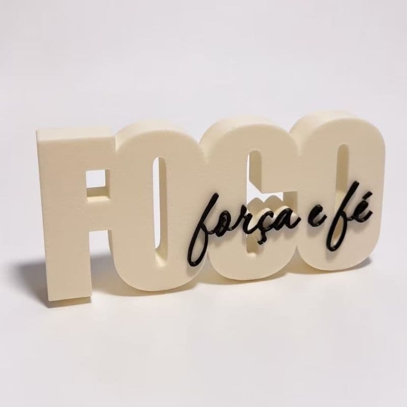 Letreiro Decorativo 3D FOCO força e fé – Decoração Moderna Sala Quarto Mesa Escritório – Frase Religiosa Fé PLA 3D