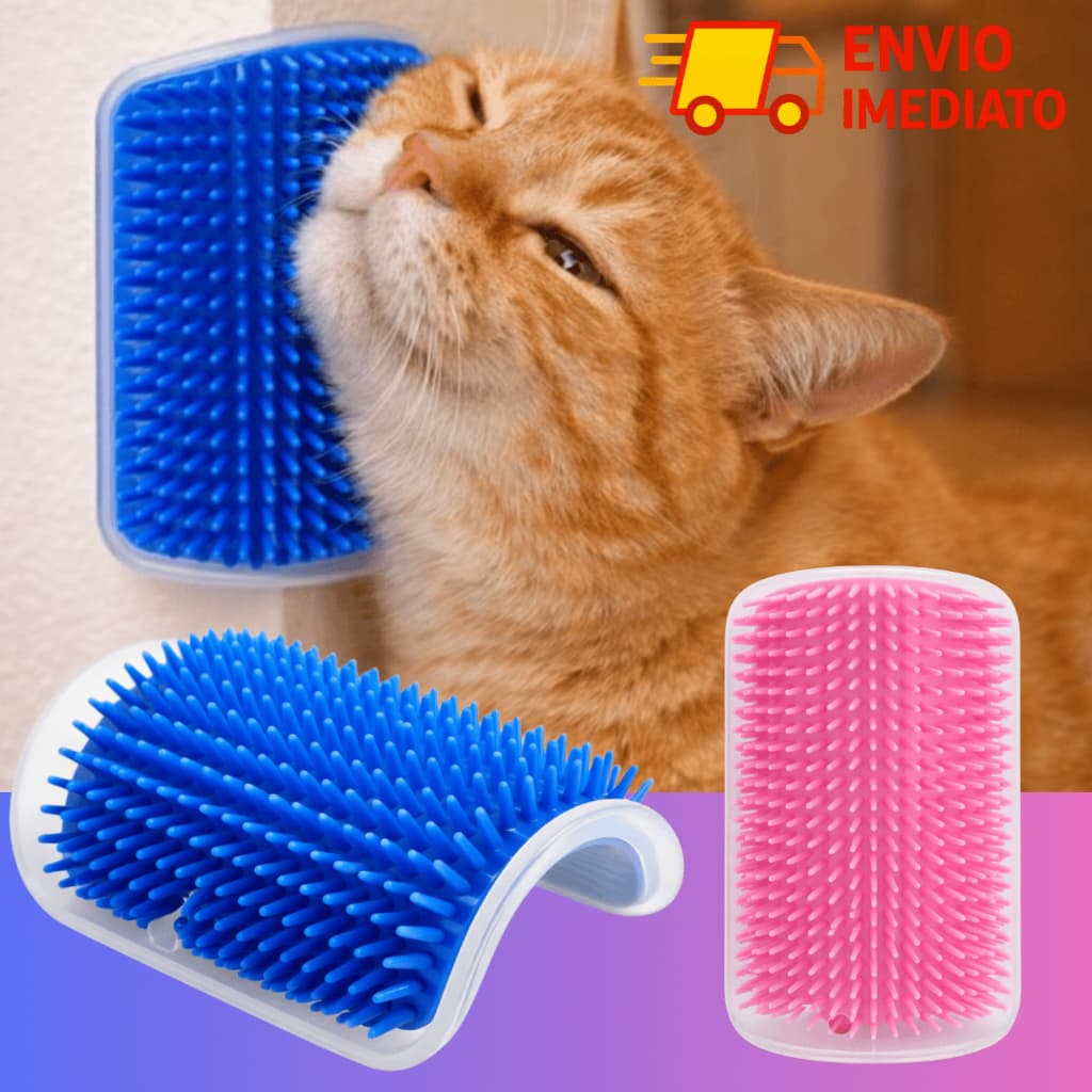 Escova Tira Pelos Para Gatos de Parede Com Catnip - Canto Coçador e massageador