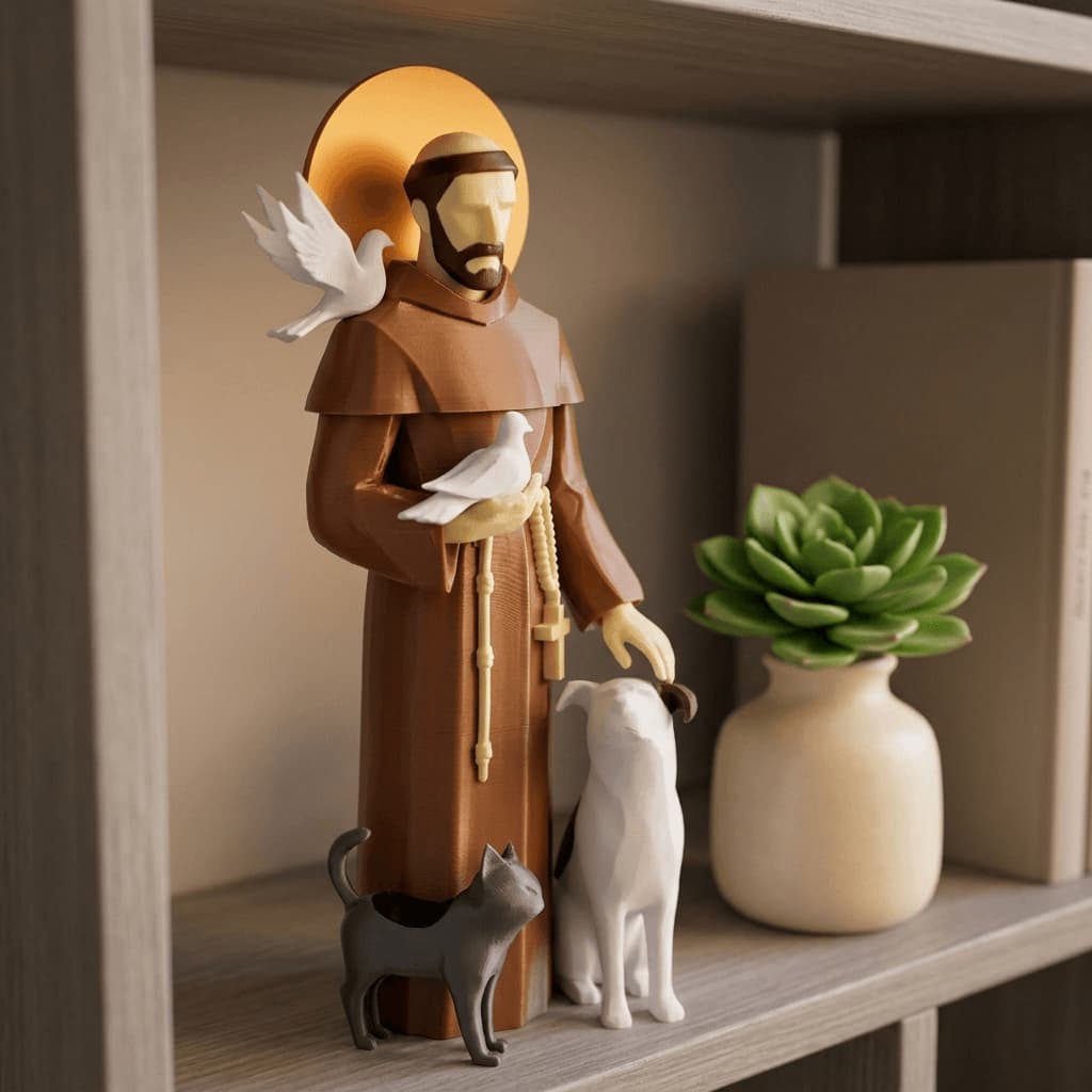 Estátua São Francisco de Assis 21cm - Escultura Sacra Exclusiva - Proteção para Pets e Lar