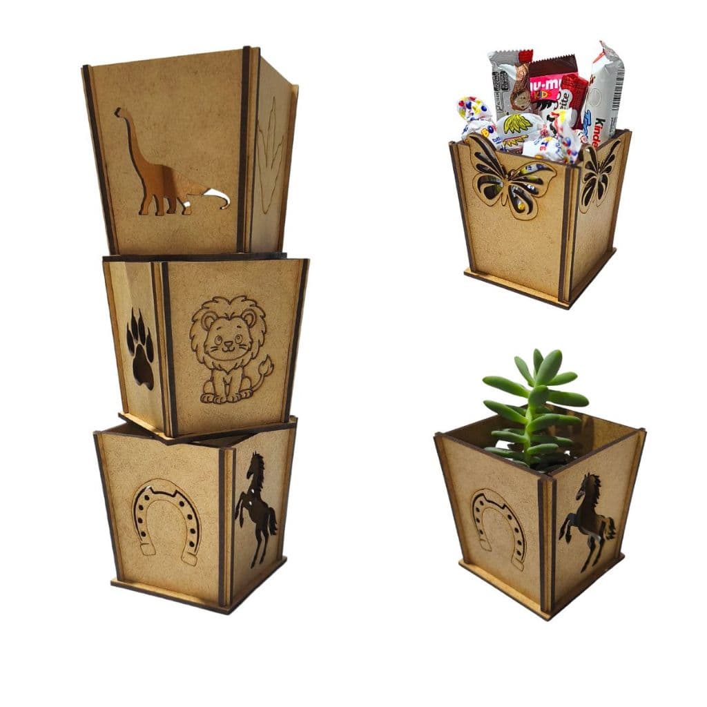 Kit Cachepo MDF Borboleta Cavalo Safari Dinossauro Concha Liso Festa Infantil Fazendinha Mar