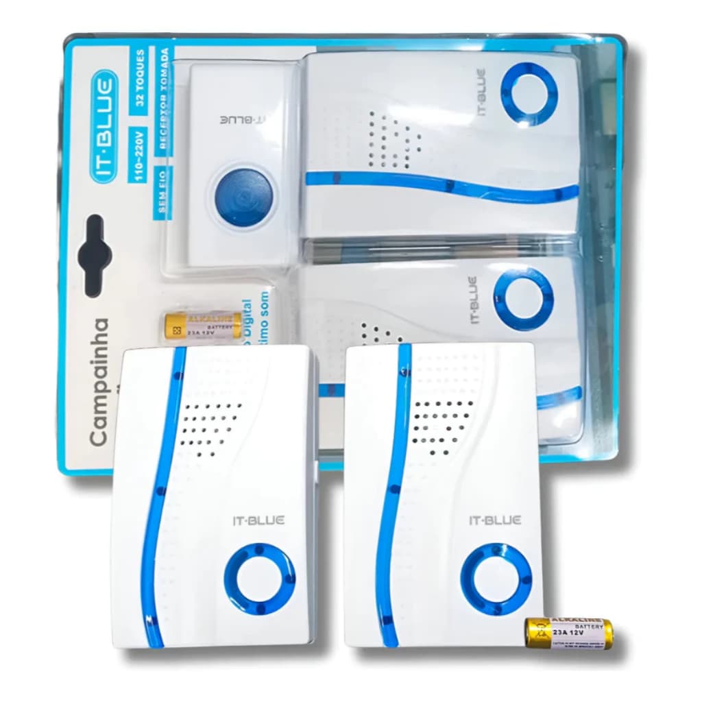 Campainha sem fio para casa com 2 Receptores, 32 Sons, Alcance 100m  Bivolt Fácil Instalação Residencial IT-BLUE SD-177A