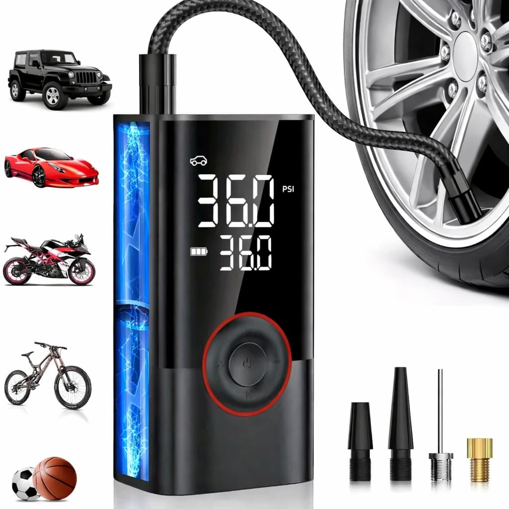 Bomba de Ar Digital Portátil Elétrica Recarregável Preto Mini Compressor de Ar para Carro Moto Bike