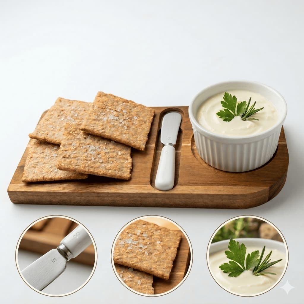 Tábua de Patê de Madeira Teca com Ramekin Bowl de 77ml e Espátula