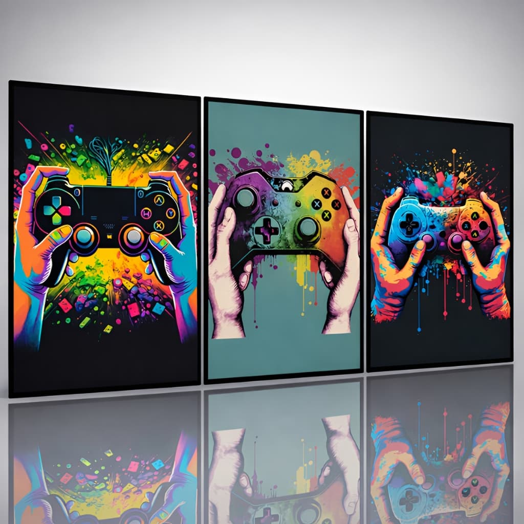 Quadro Decorativo Quarto Sala Gamer Controles Colorido Neon
