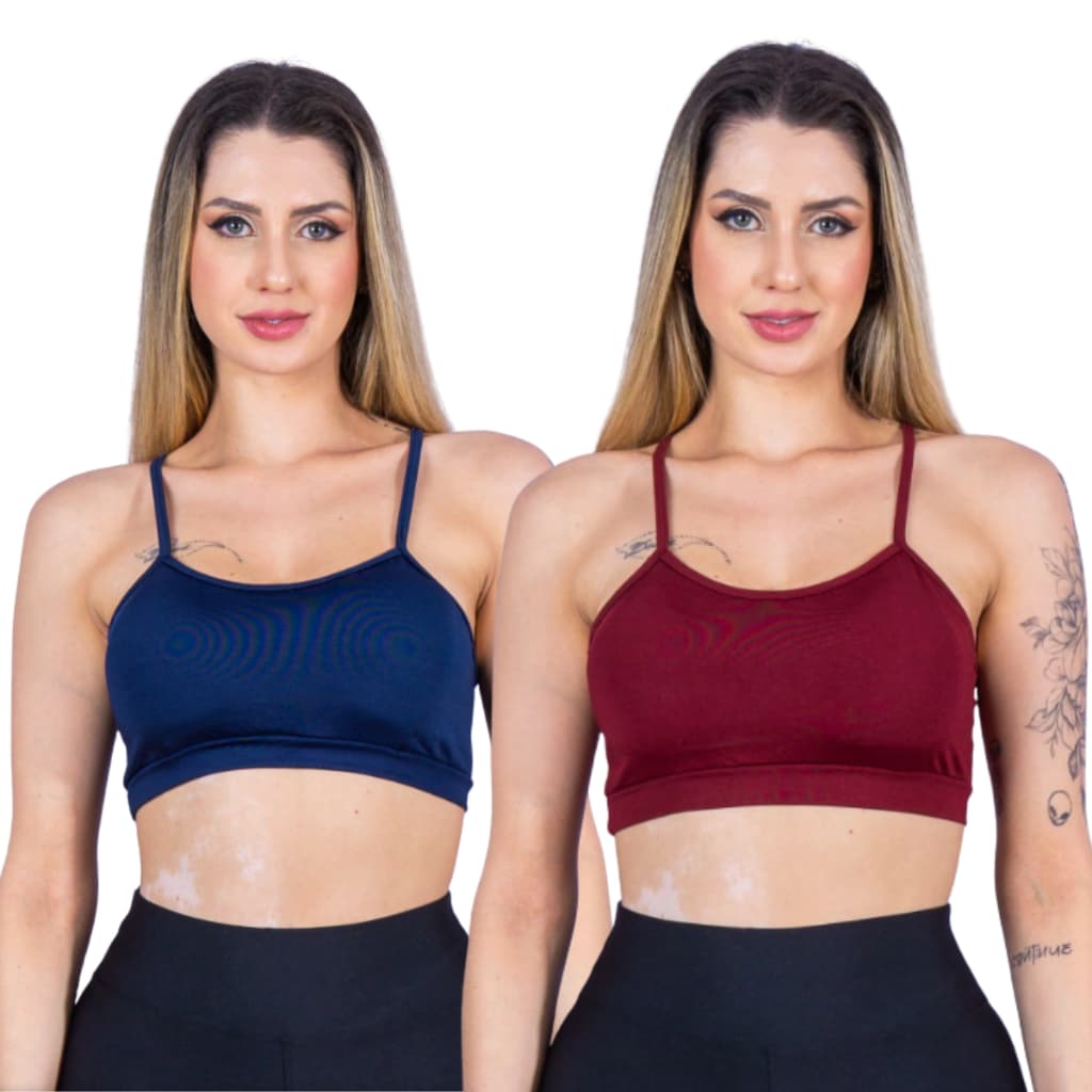 Kit 2 Top Academia Feminino Suplex Alça Fina Sem Bojo Caminhada