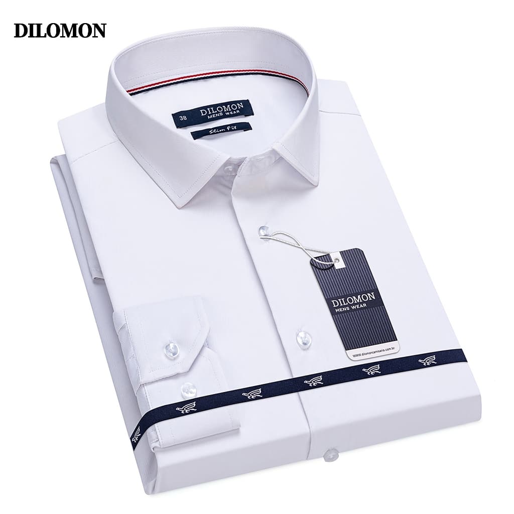 Dilomon Camisa Social Masculina Slim Fit - Blusa do Brasil Estilosa Manga Longa Não Amassa Elastano
