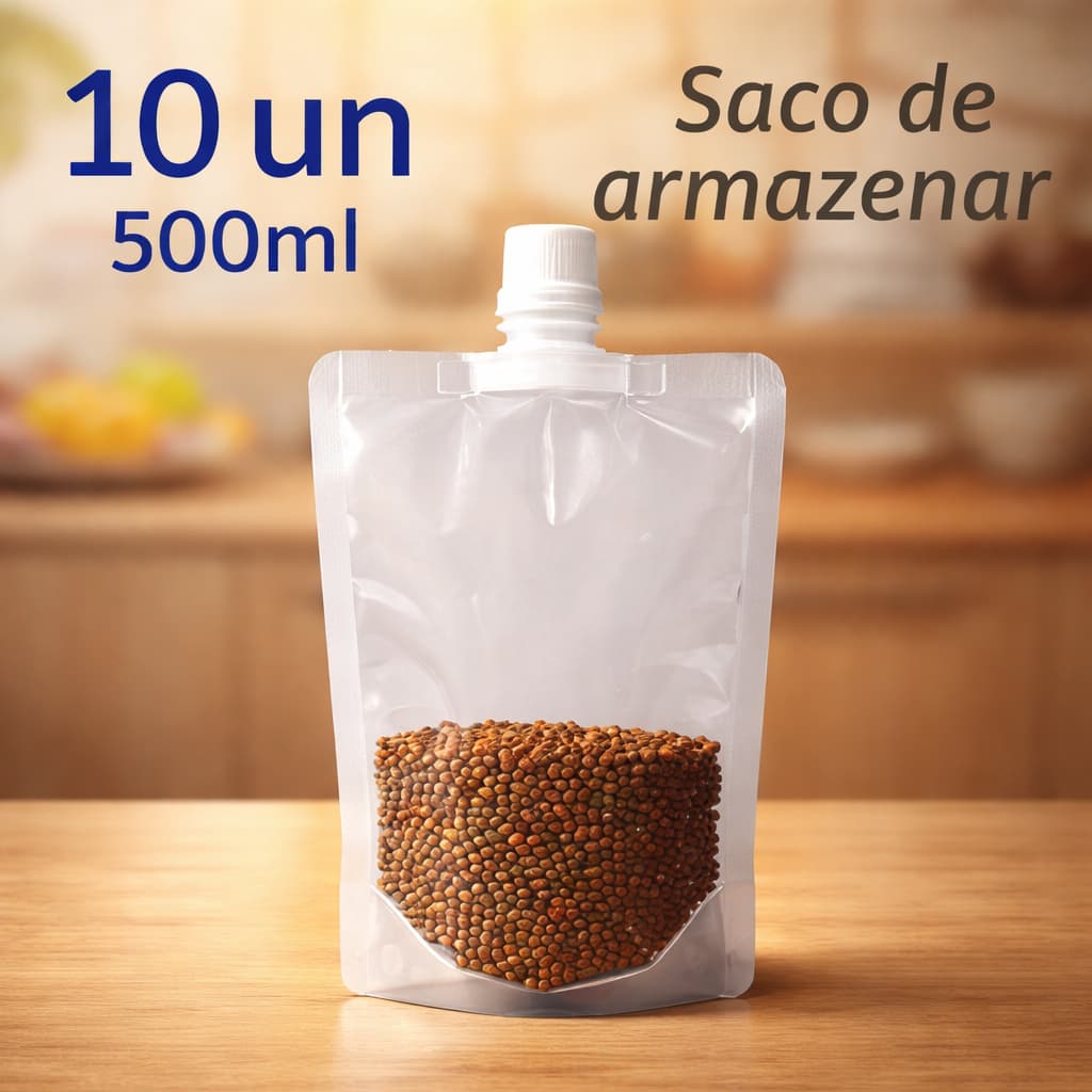 Kit 10 sacos de Armazenar Alimentos Líquido Hermético P/Grãos Farináceos Cereais Hermético 500ml