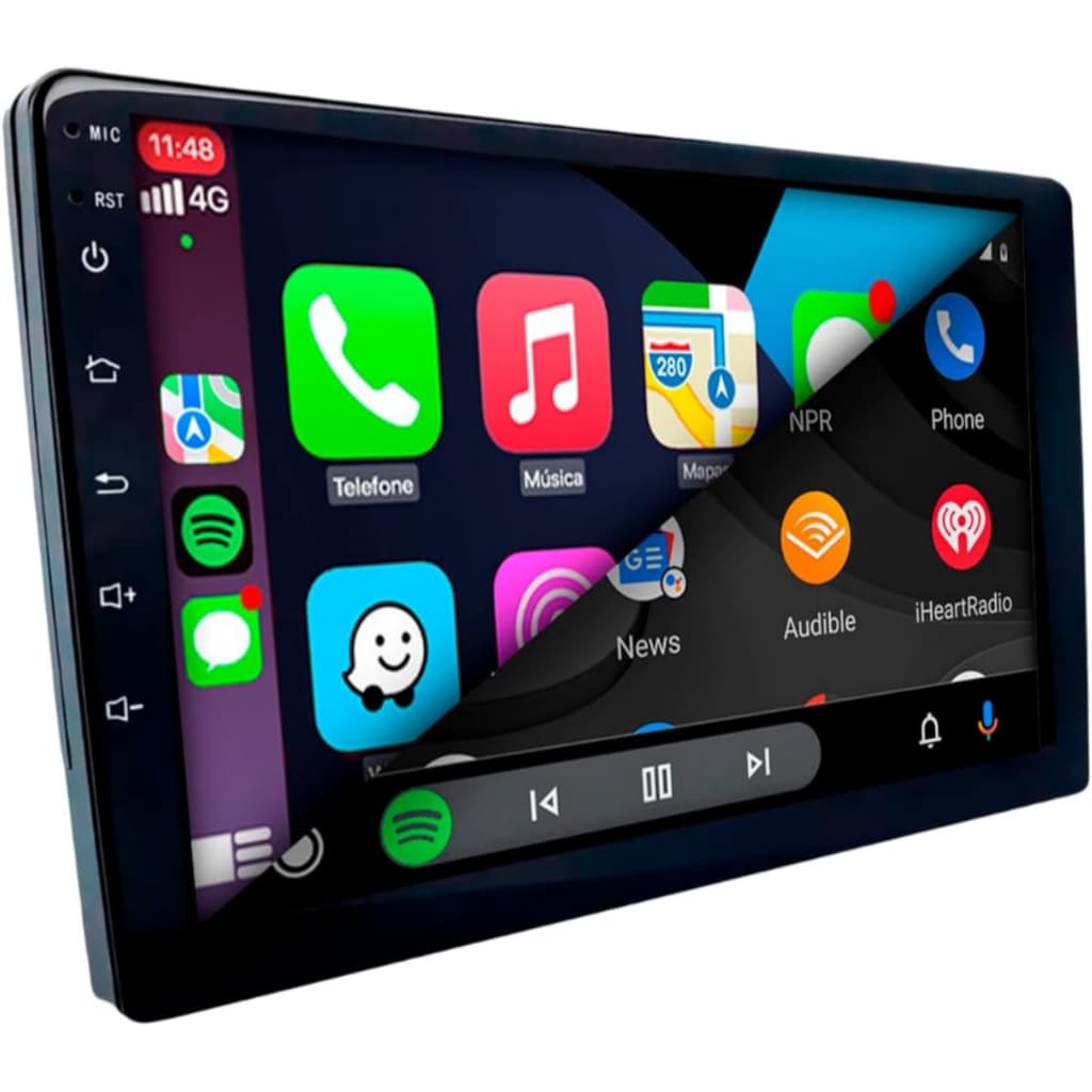 Multimídia MP10 1Din Android Auto Carplay Bluetooth Tela 9 Polegadas e Entrada Para Câmera de Ré