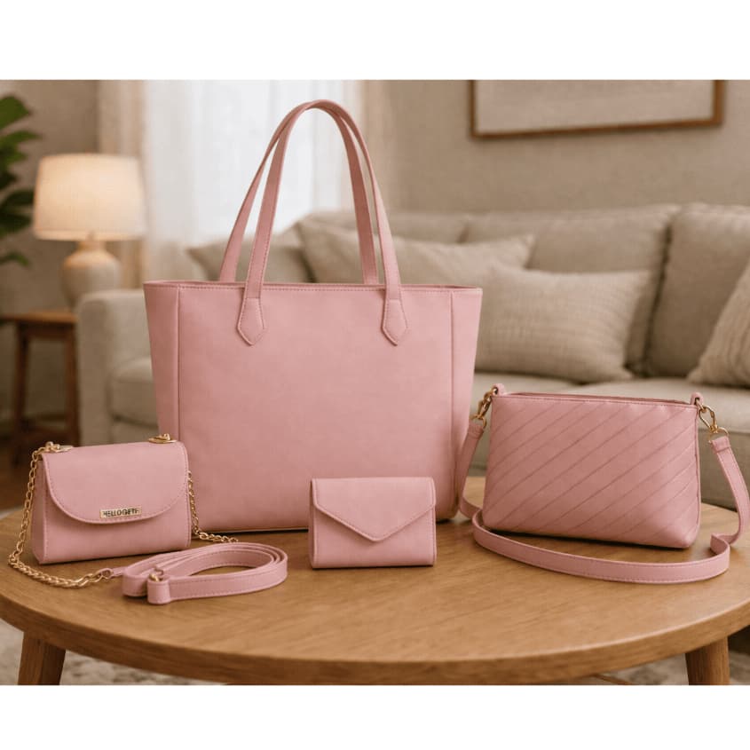 Kit com 4 Peças 3 Bolsas Femininas + Carteira Tote Grande Transversal Luxo Elegante Alça Ombro Moda Casual Dia a Dia