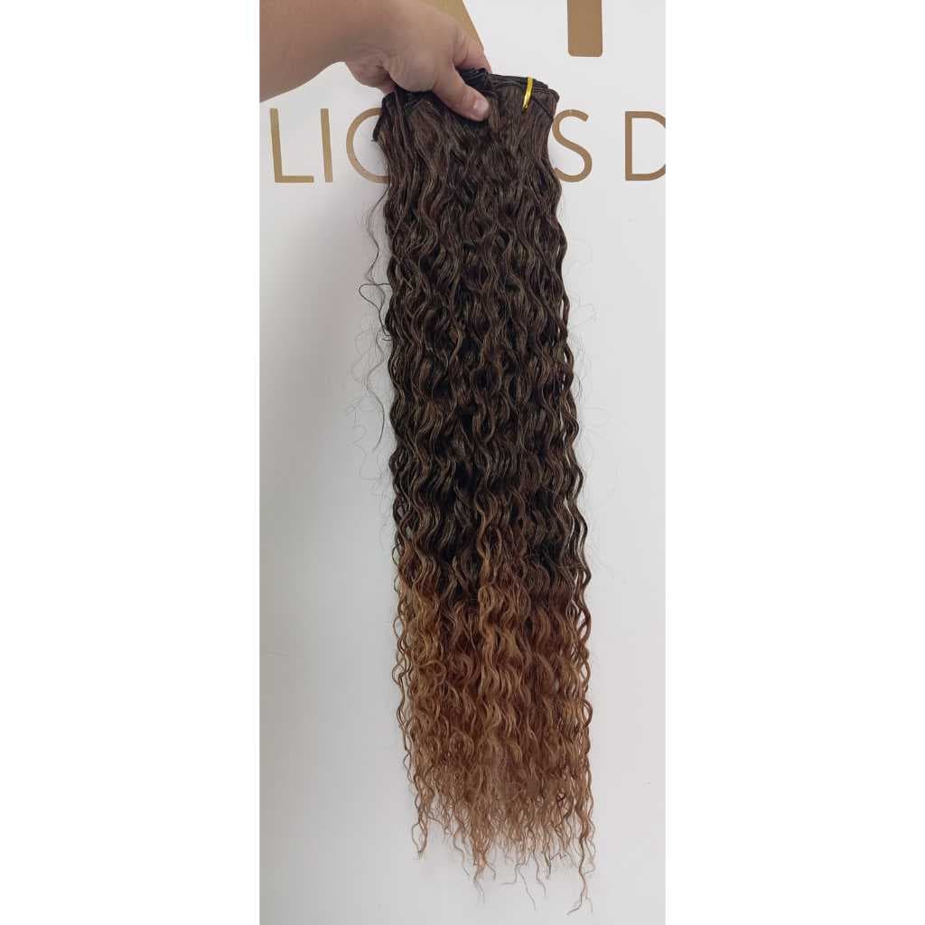 Aplique de Cabelo Cacheado Californiana 100% Semi Humano em Tela 60cm Fibra Russa Premium