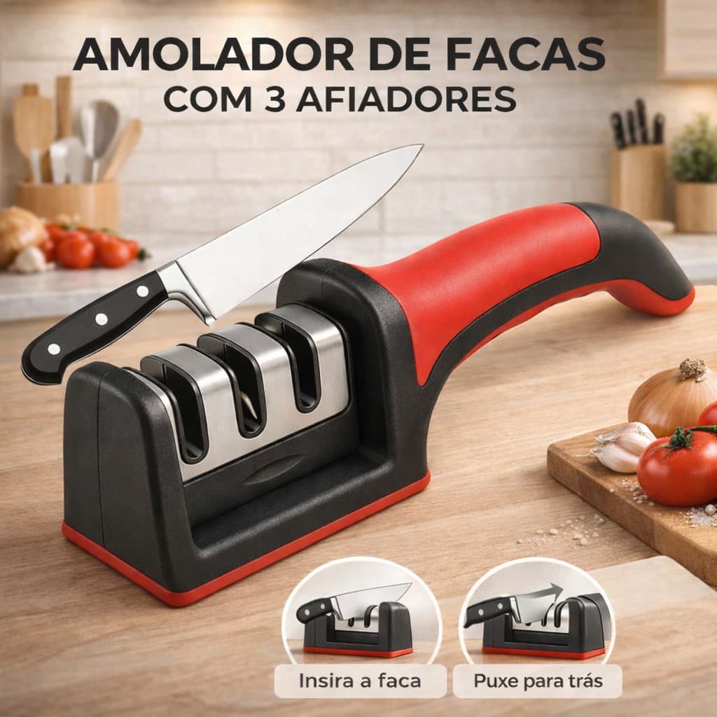 Amolador Afiador Facas Tesouras Aço Inox Profissional 3 Estágios Manual Cozinha Durable