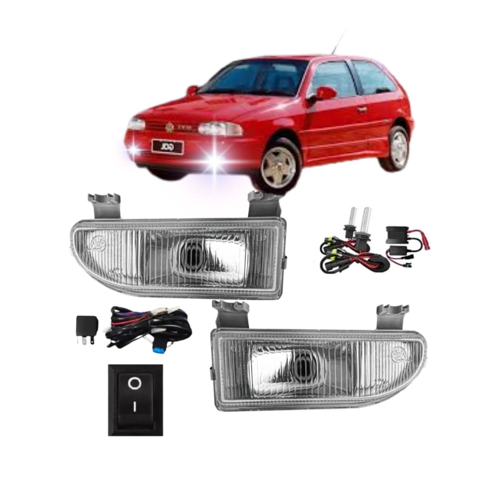 KIT FAROL DE MILHA NEBLINA AUXILIAR GOL G2 BOLA COM FAROL DE VIDRO LENTE RAIADA 1995 1999 + XENON