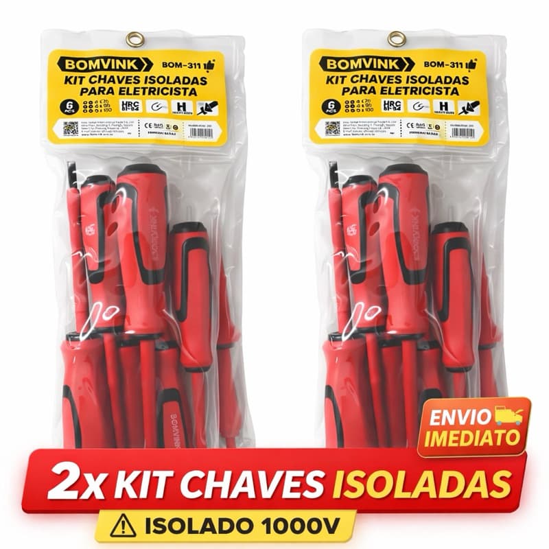 2 Kit Chaves Isoladas 1000V Profissional Fenda e Philips Eletricista 12 Peças