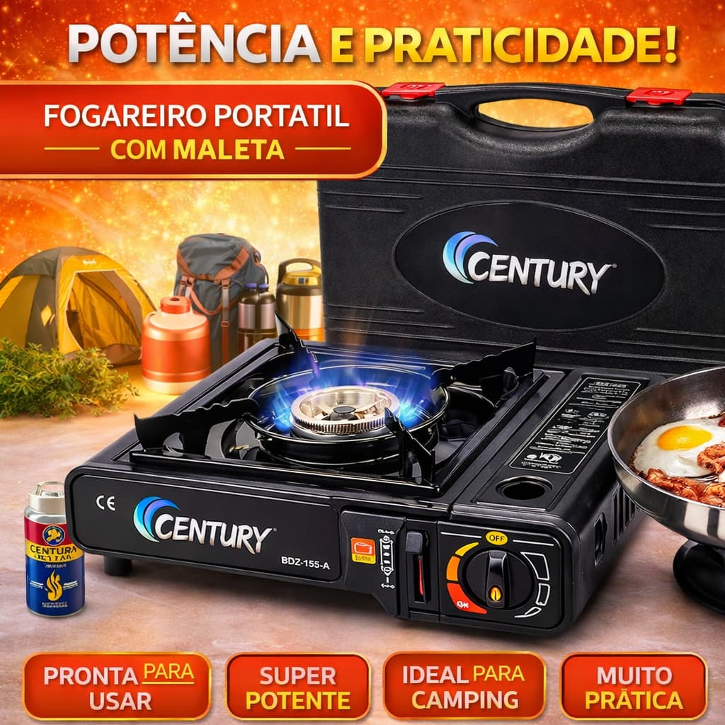Fogareiro Portátil a Gás Para Camping Viagem Cozinha Prático Com Maleta