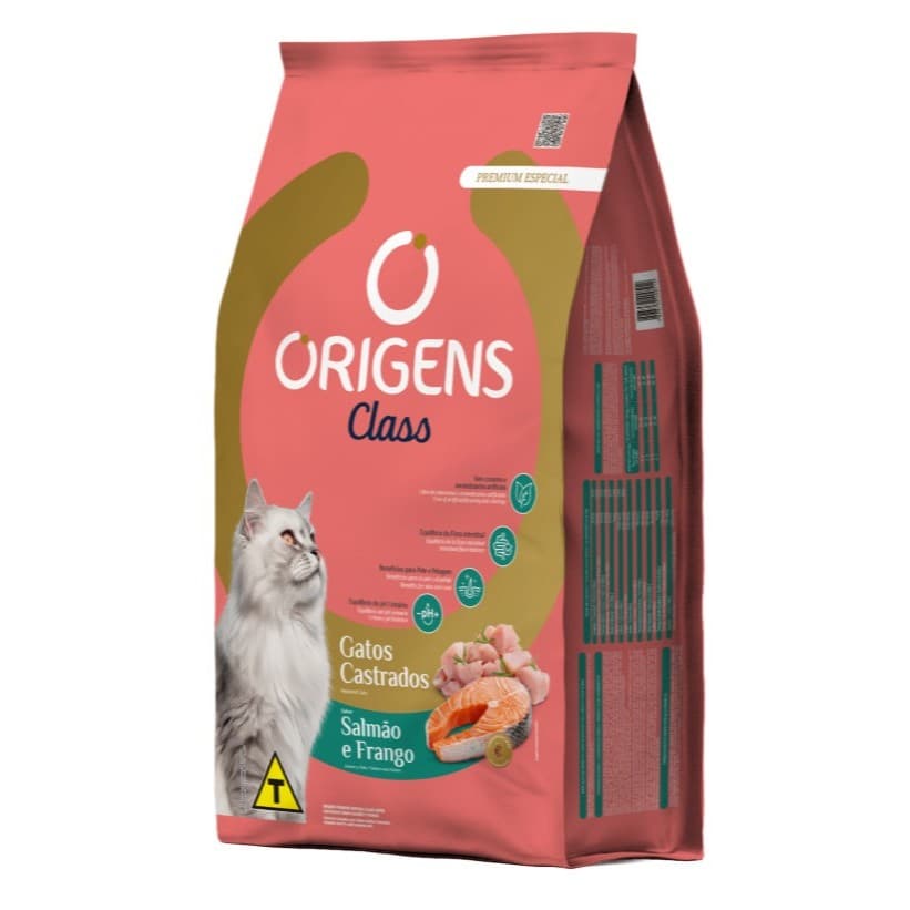 Ração Origens Gatos Castrados Class Sabor Salmão e Frango 10,1kg Adimax