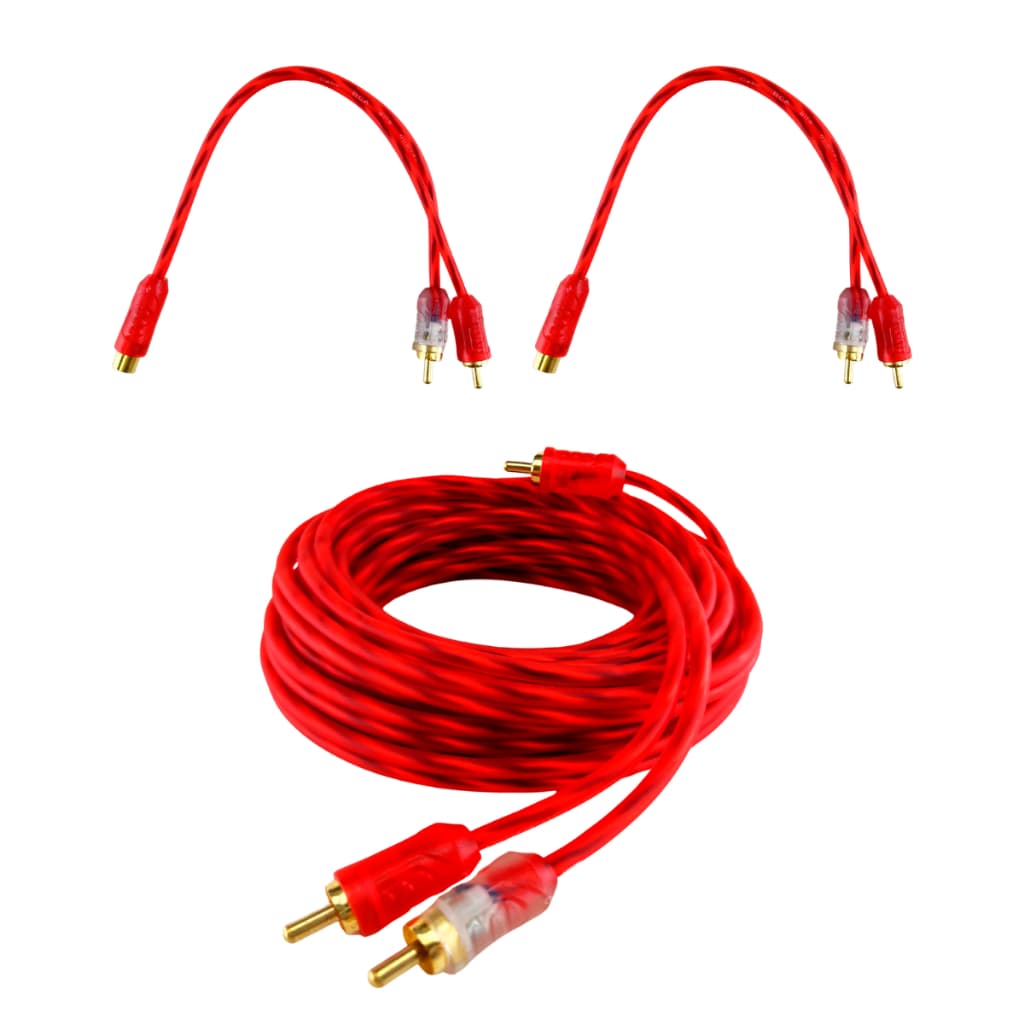 Kit 2 Cabos Y 2 machos 1 fêmea + Cabo RCA 5 metros Som Automotivo para Módulo Amplificador