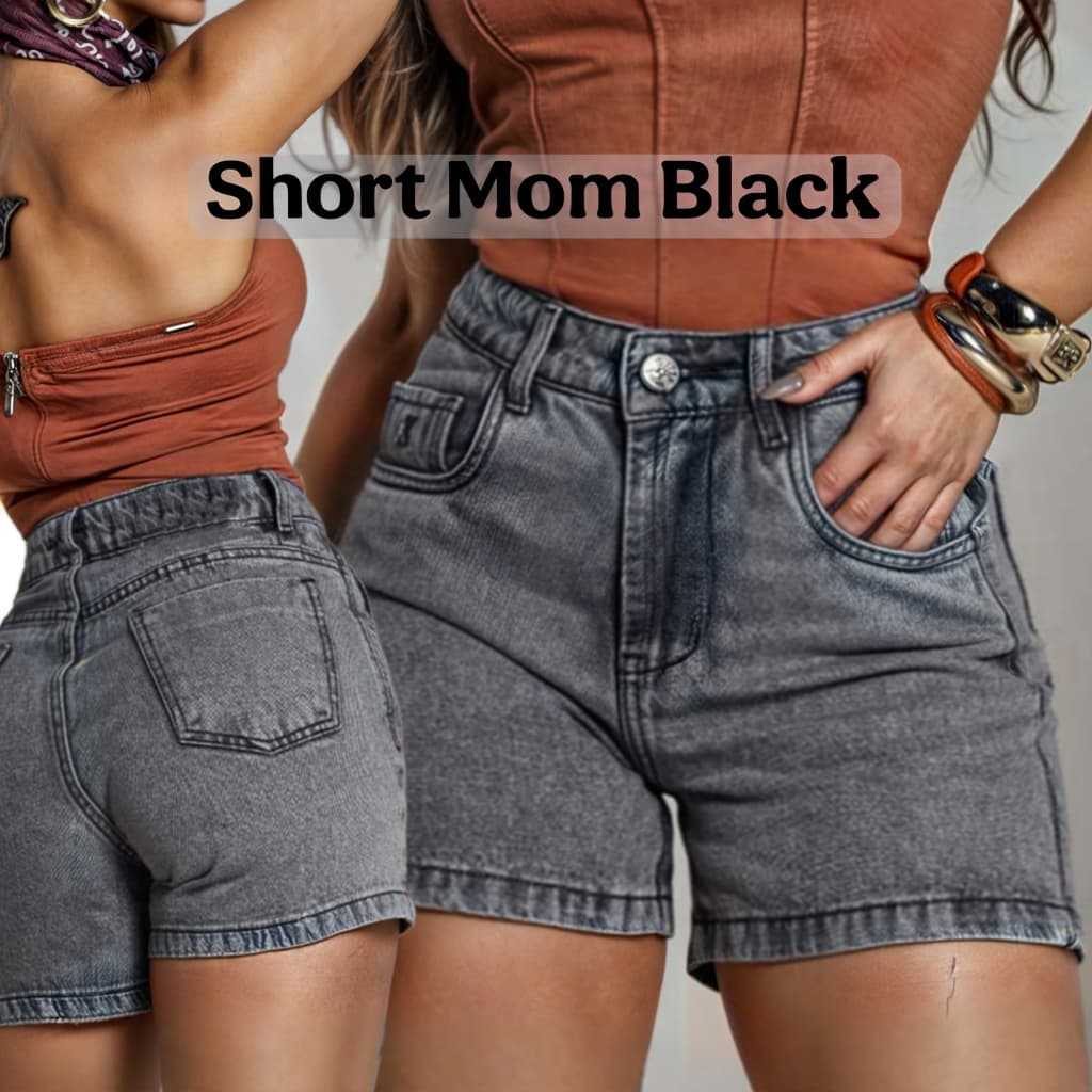 Short Mom Jeans Feminino Marmorizado Alta Qualidade