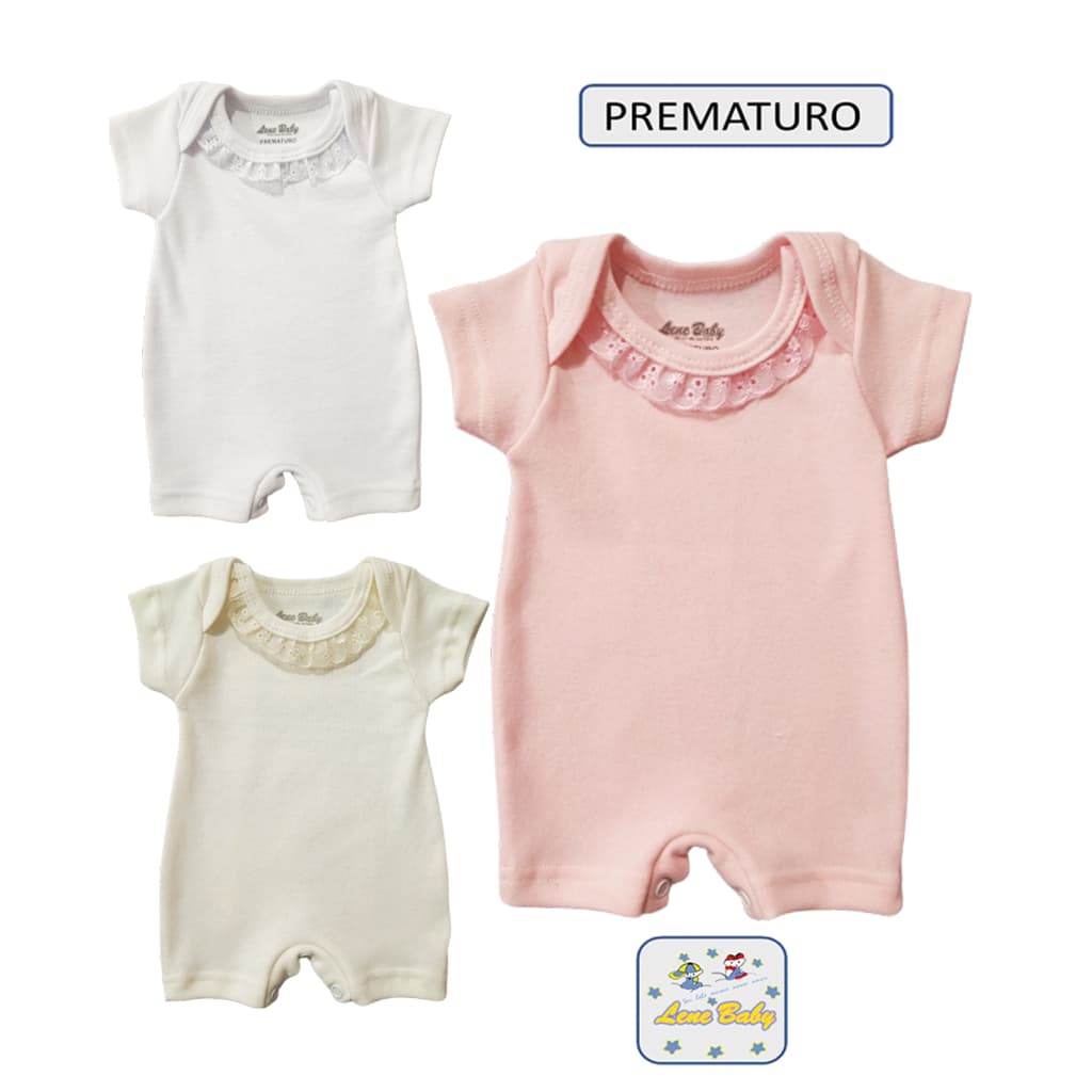 Macacão Curto Suedine 100% Algodão para Bebê  Prematuro e Boneca Reborn LENE BABY