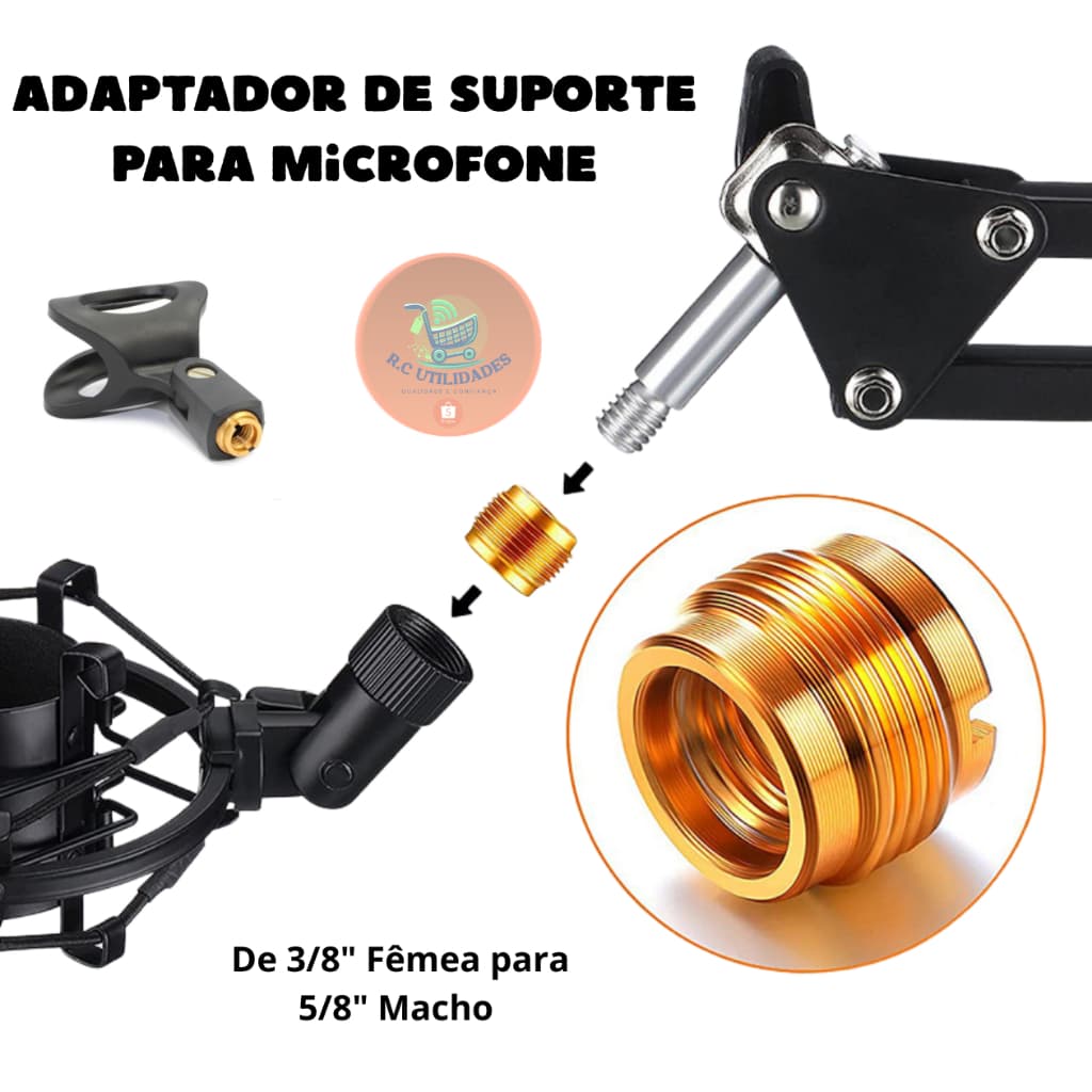 Adaptador Aranha Cachimbo Pedestal Microfone 5/8 Para 3/8 Alumínio