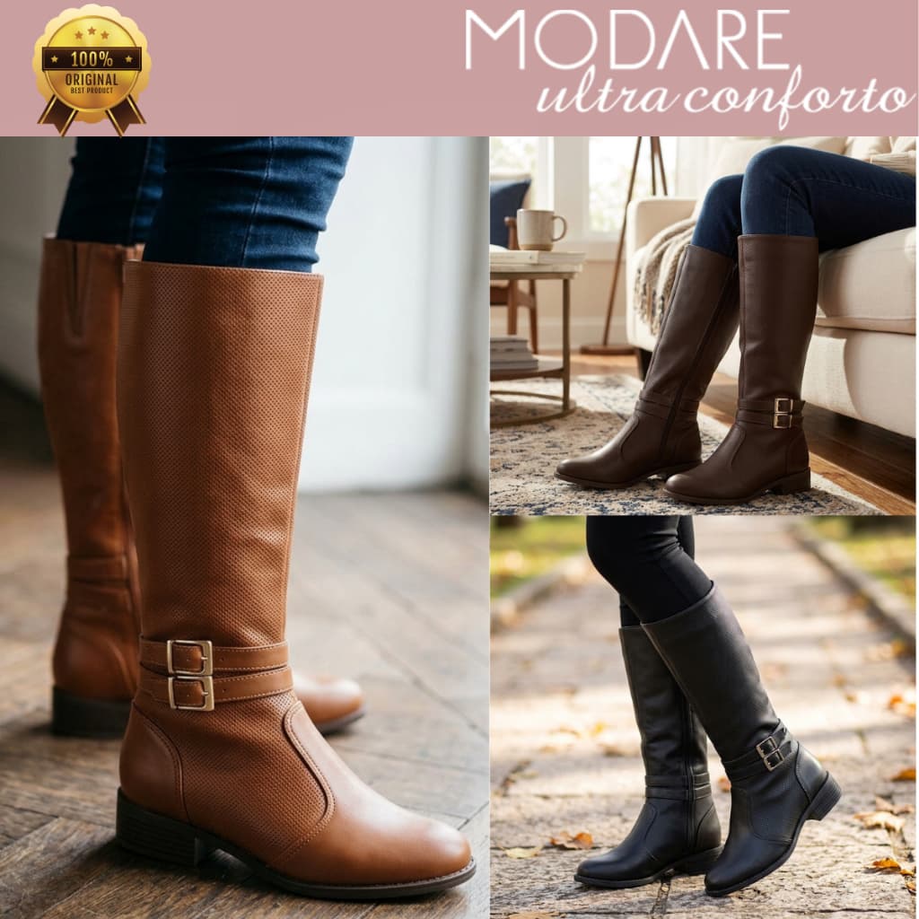 Bota Feminina Modare Cano Longo Salto Baixo Montaria Ultraconforto Original 7057234