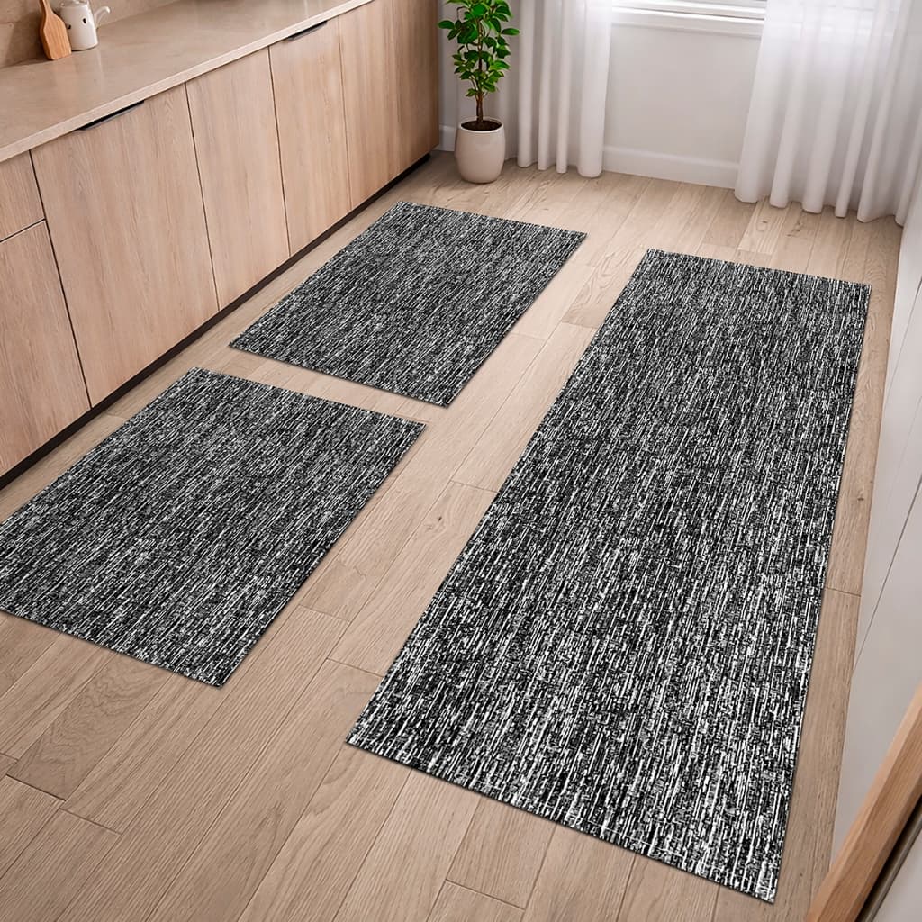 Kit 3 Peças Tapetes e Passadeira Atenas Luxo Moderno Para Cozinha Antiderrapante
