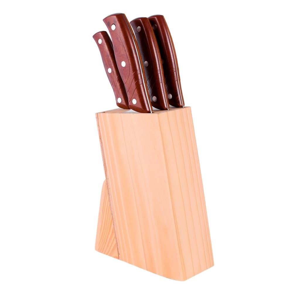 Kit 5 Facas em Inox para Cozinha com Suporte em Madeira
