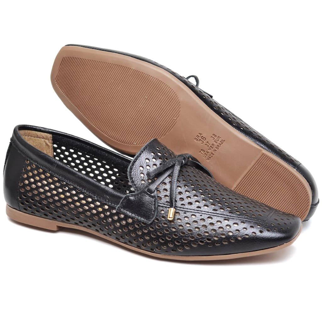 Sapatilha Mocassim Feminina Couro Legítimo Conforto e Estilo PB152/Preta