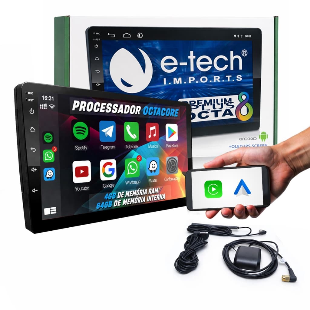 Central multimidia 9 polegadas sistema android auto e carplay pra midia octa core 4+64gb GPS wifi