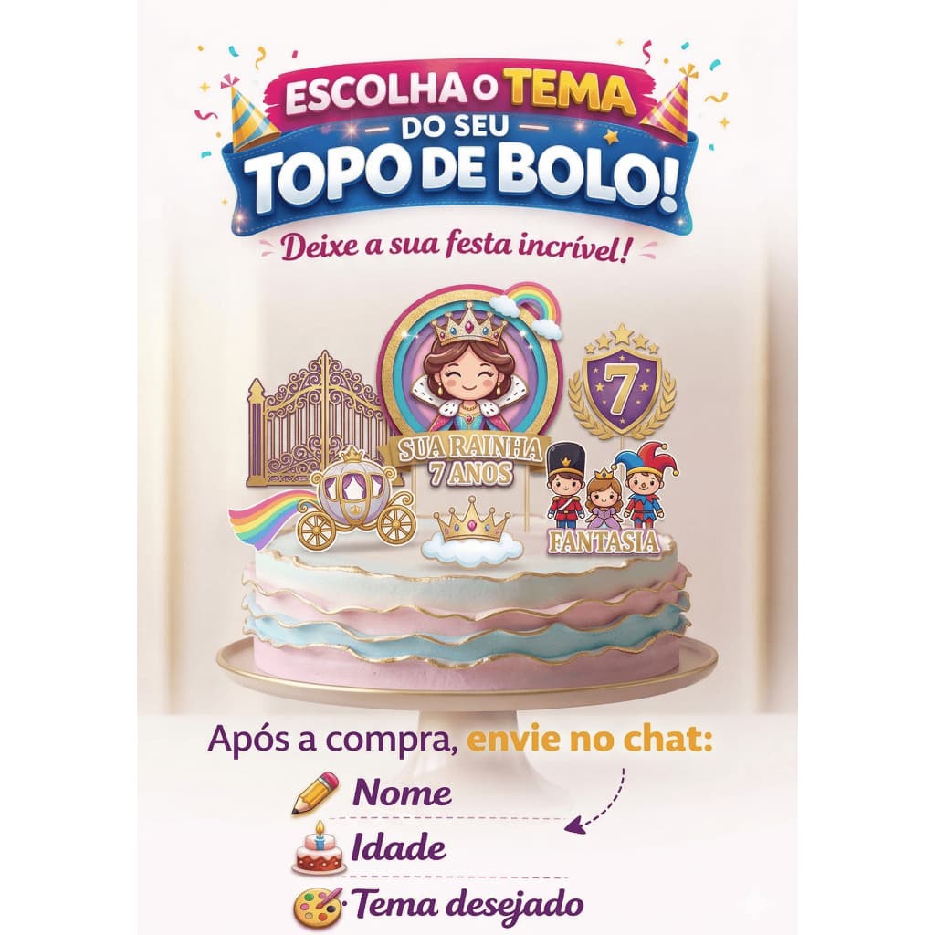 Topo de Bolo Personalizado Qualquer Tema - Aniversário - Mesversário Noivado - Batizado - Time - Natal